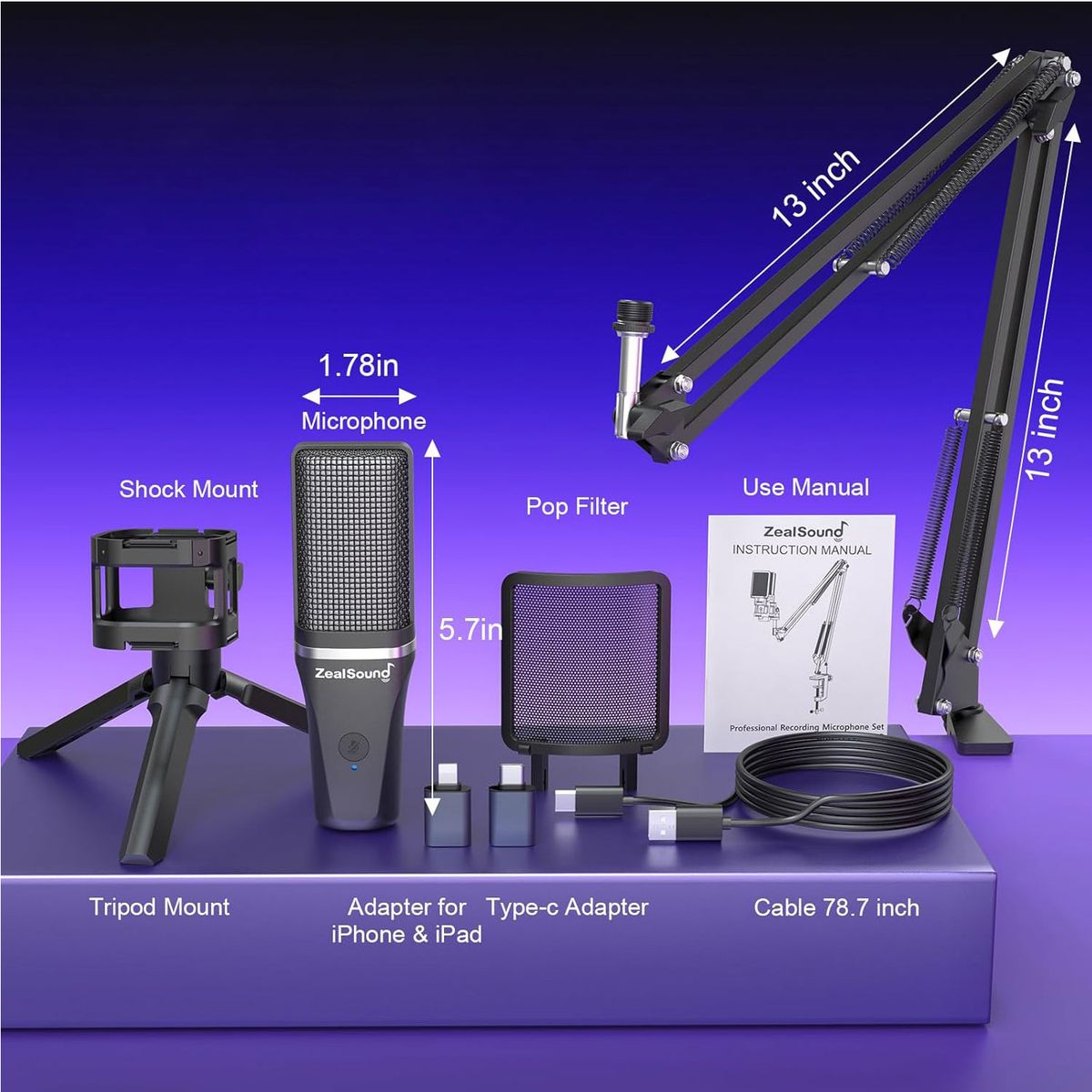 GENERICO - Micrófono Soporte De Brazo Condensador Usb Gamer Para Pc Para Celular Podcast Streaming