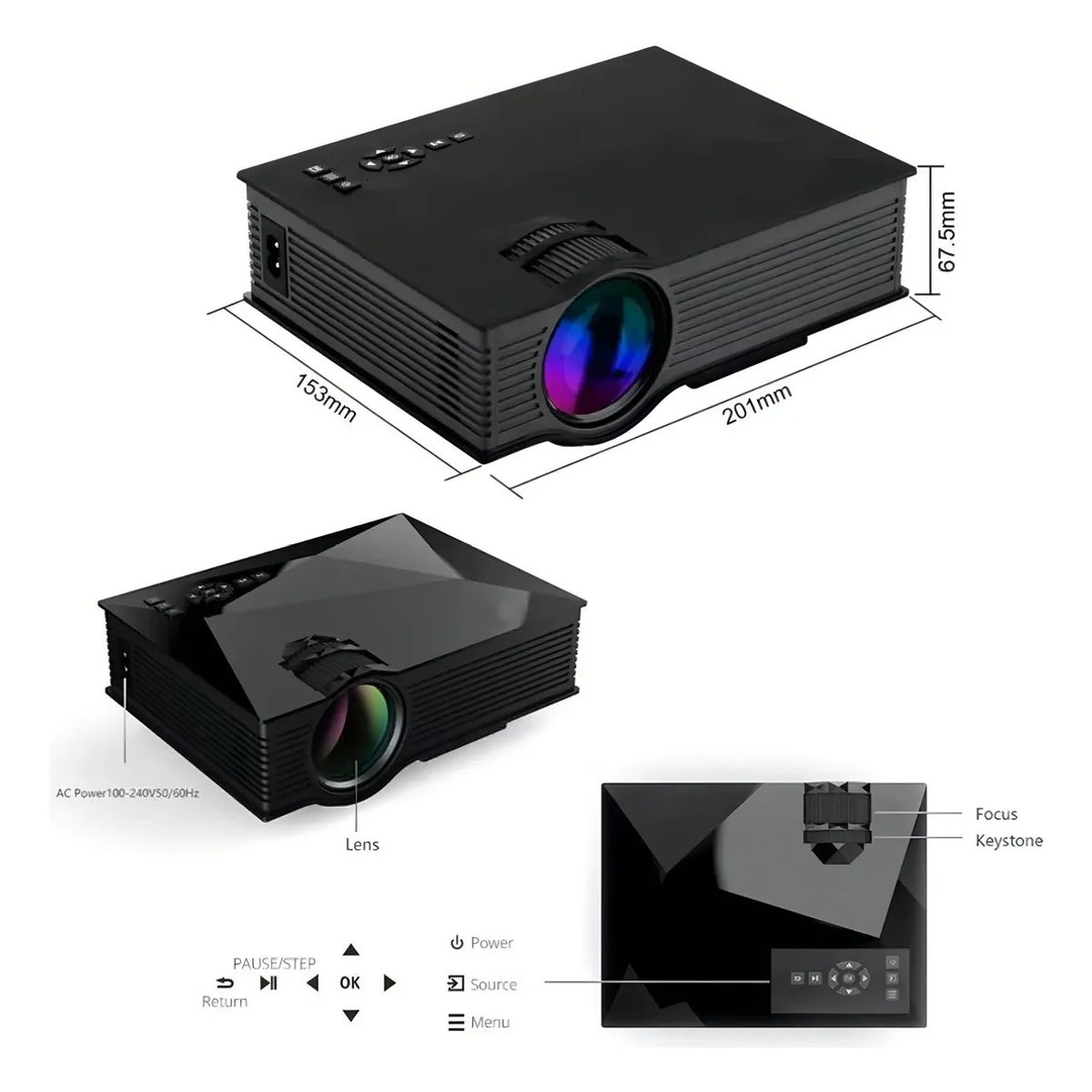 OEM - Mini Proyector Led Hd 1080p Wifi Hdmi Usb Sd Wifi 1200 Lumen Uc68s