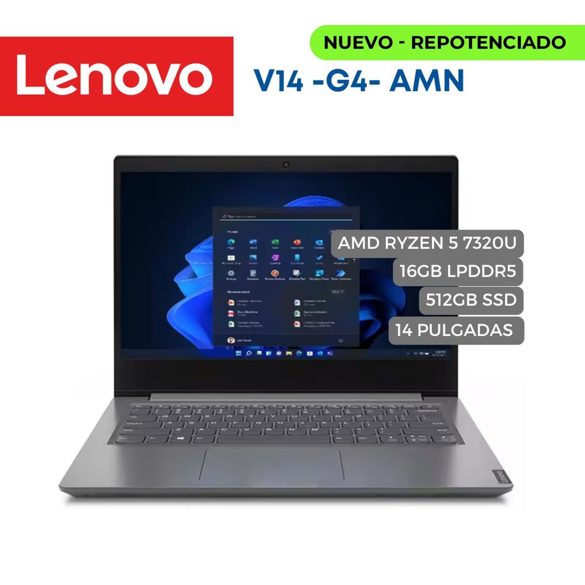 LENOVO - Portátil Lenovo V14 G4 AMN AMD Ryzen 5 7520U, 16GB LPDDR5, 512GB SSD, 14" FHD