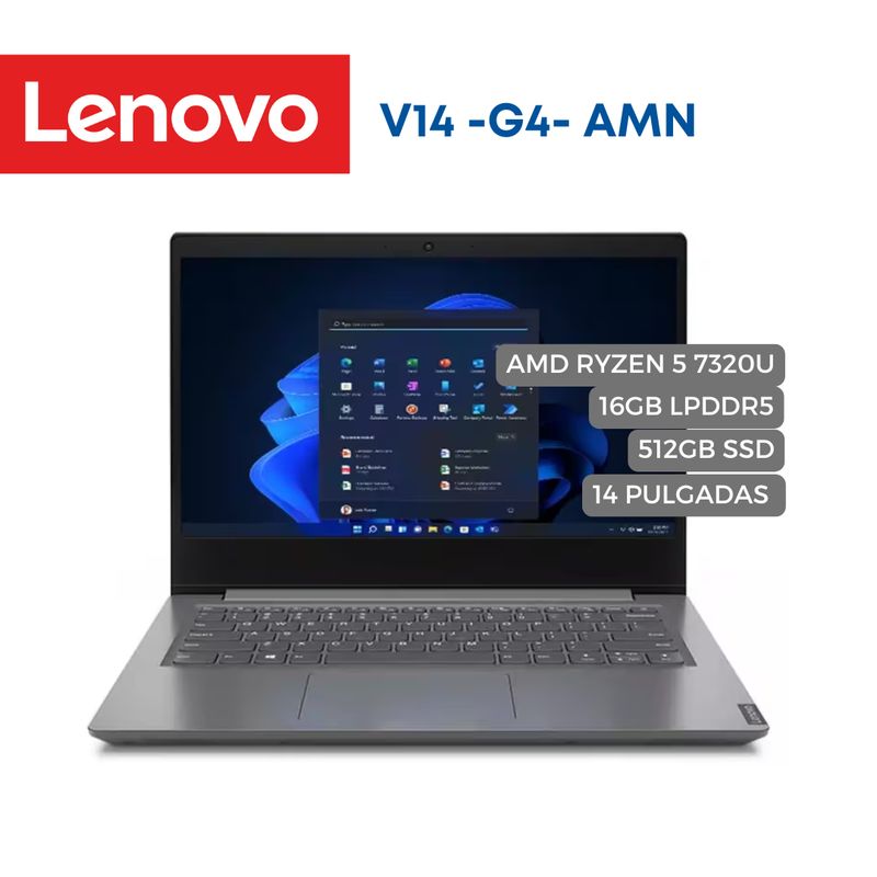 LENOVO - Portátil Lenovo V14 G4 AMN AMD Ryzen 5 7520U, 16GB LPDDR5, 512GB SSD, 14" FHD