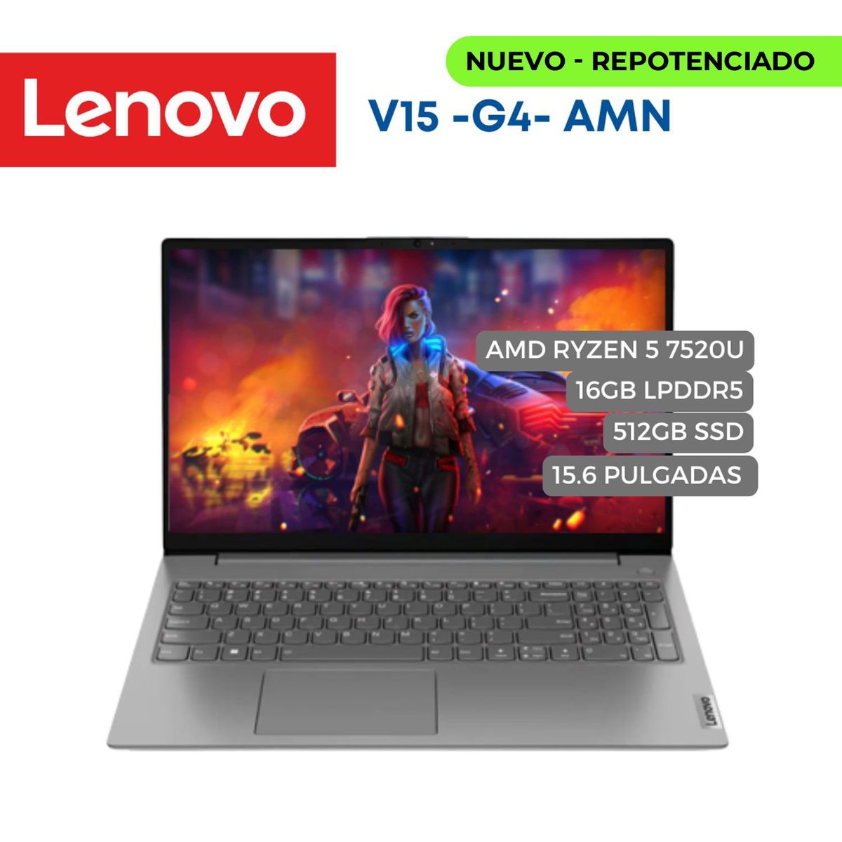 LENOVO - Portátil Lenovo V15 G4 AMN AMD Ryzen 5 7520U, 16GB LPDDR5, 512GB SSD, 15.6" FHD