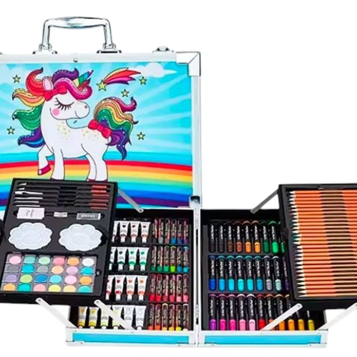 GENERICO - Kit De Arte Dibujo Maletin Metalico 145 Piezas Unicornio Azul