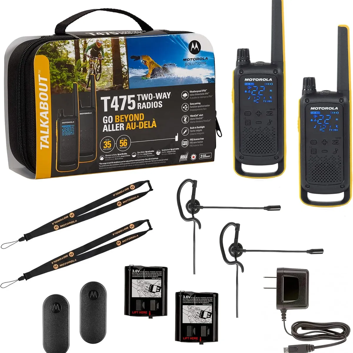 MOTOROLA - Radios Motorola FRS portátil T470 Talkabout radios bidireccionales x2