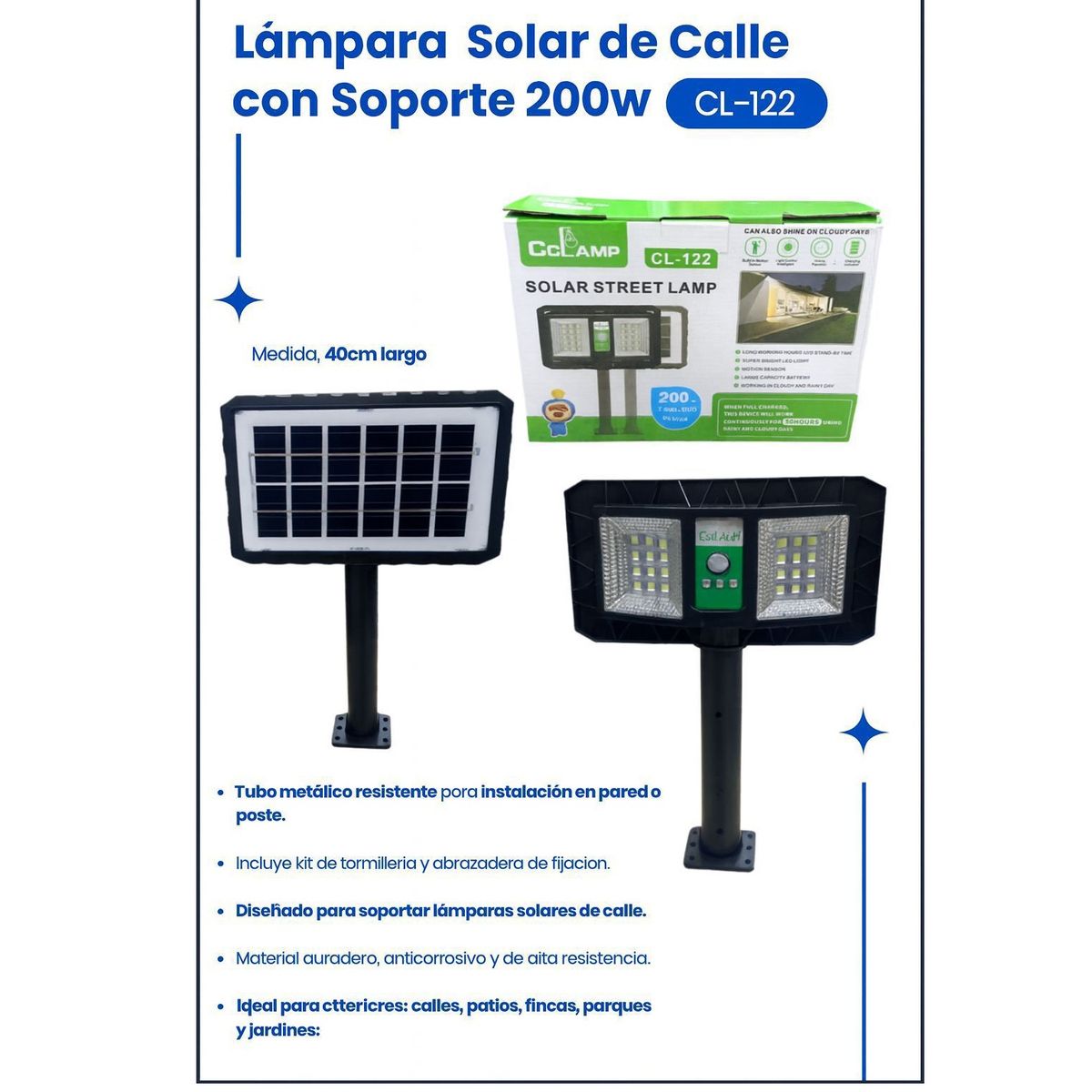 GENERICO - Lámpara Solar con  panel Soporte 200W – CL-122