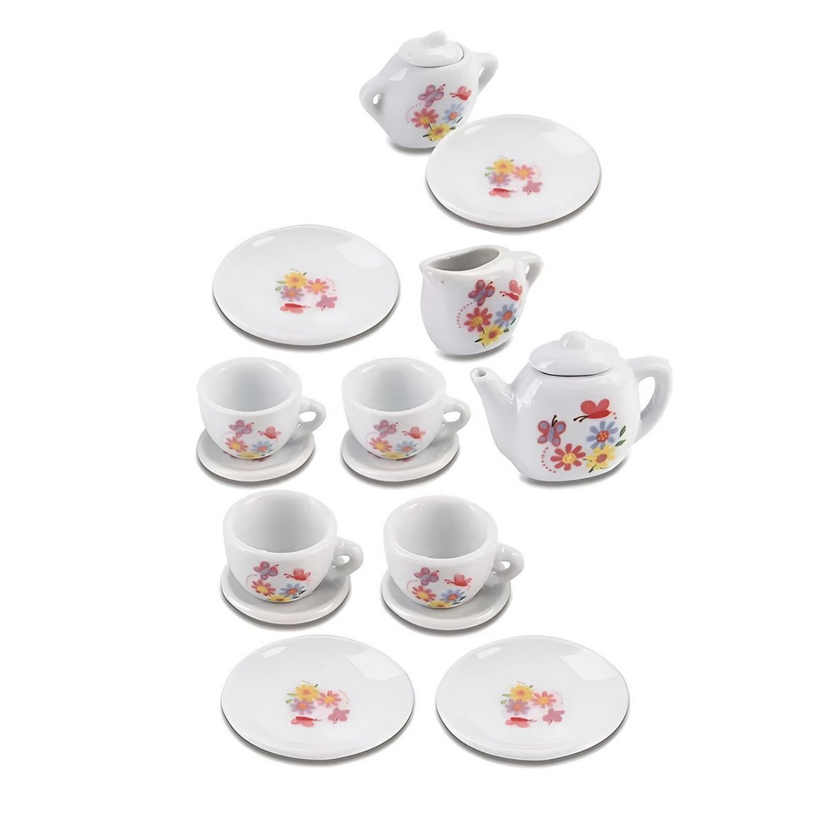 GENERICO - Juego De Te Porcelana Juguete Tetera Platos Mariposas Flores