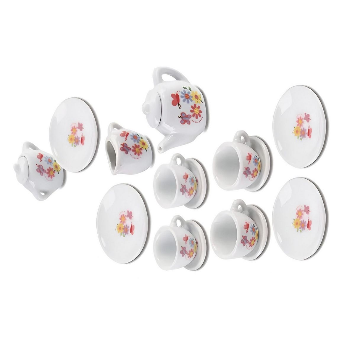 GENERICO - Juego De Te Porcelana Juguete Tetera Platos Mariposas Flores