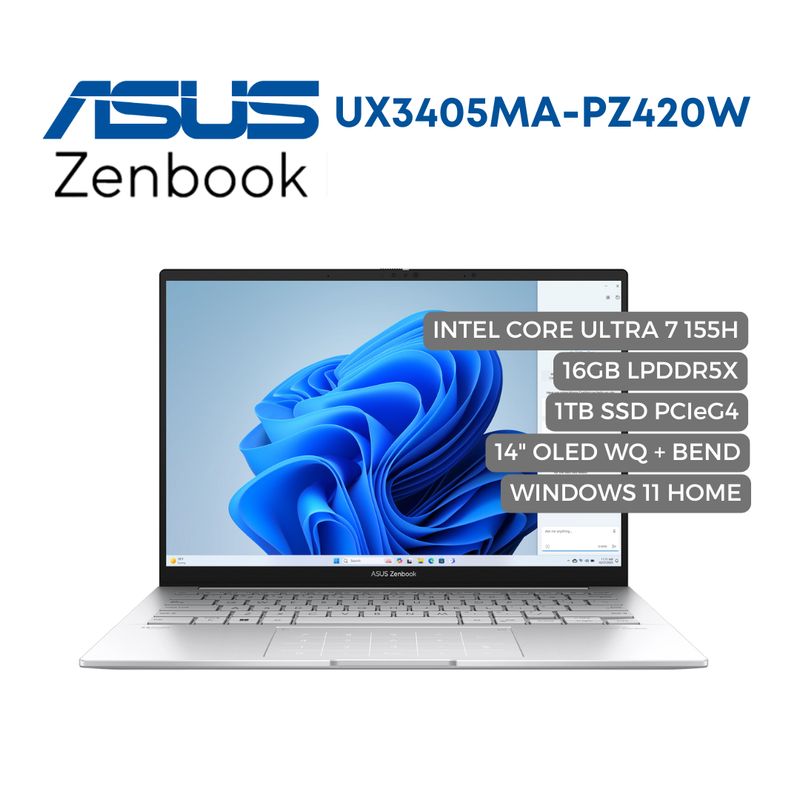 ASUS - Portatil Asus Zenbook UX3405M Intel Core Ultra 7 155H, 16GB LPDDR5X, 1TB PCIEG4, 14" Oled