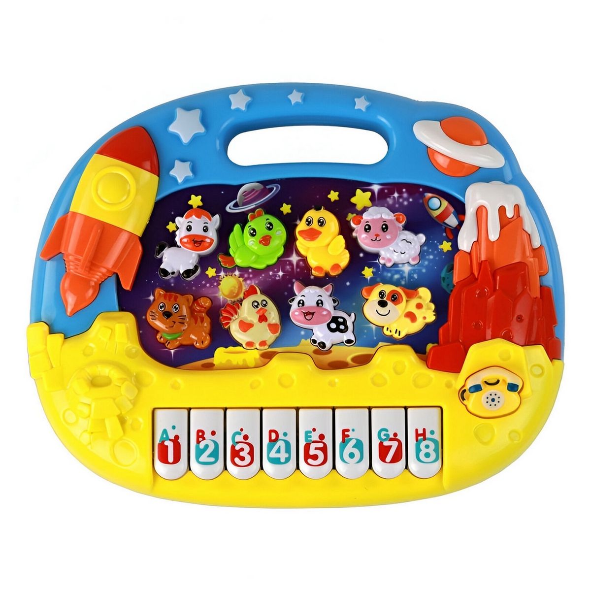 GENERICO - Piano Musical Animales De Granja Nave Espacial + Baterias