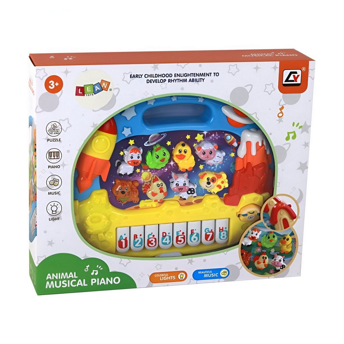 GENERICO - Piano Musical Animales De Granja Nave Espacial + Baterias