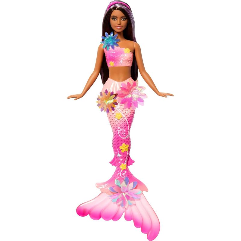 BARBIE - Barbie Muñeca Sirena con Flores Sorpresa Cabello Largo