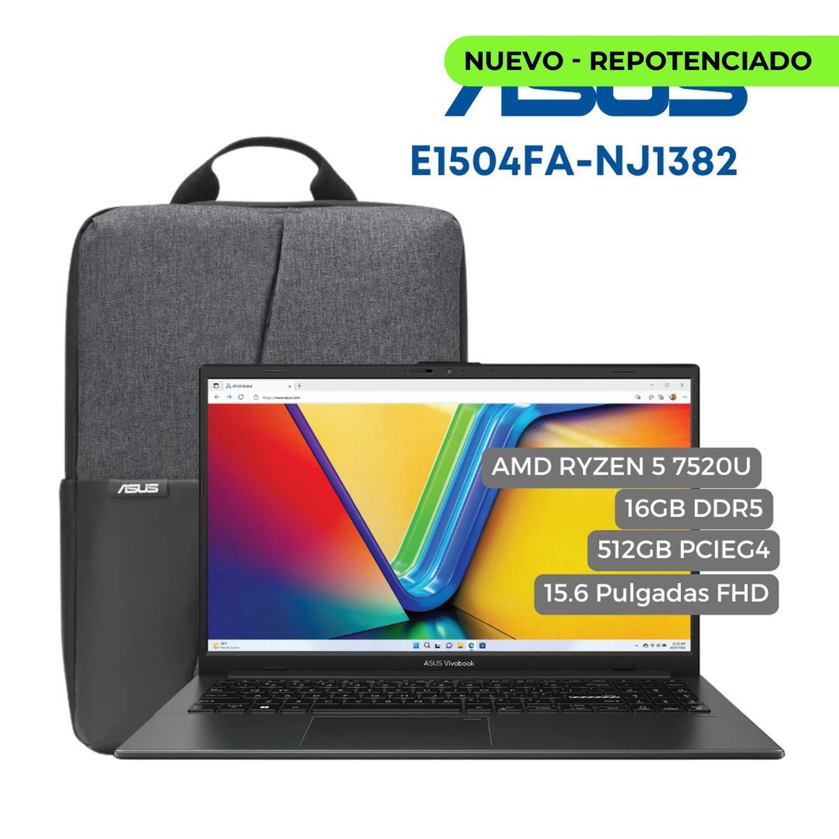 ASUS - Portátil Asus VivoBook 15 E1504FA AMD Ryzen 5 7520U, 16GB DDR5, 512GB PCIEG3, 15.6" FHD