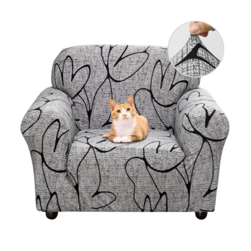 CHINA GLAZE - Funda para Sofá 1 Puesto, Ideal para Mascotas, Arte Botánico en Gris