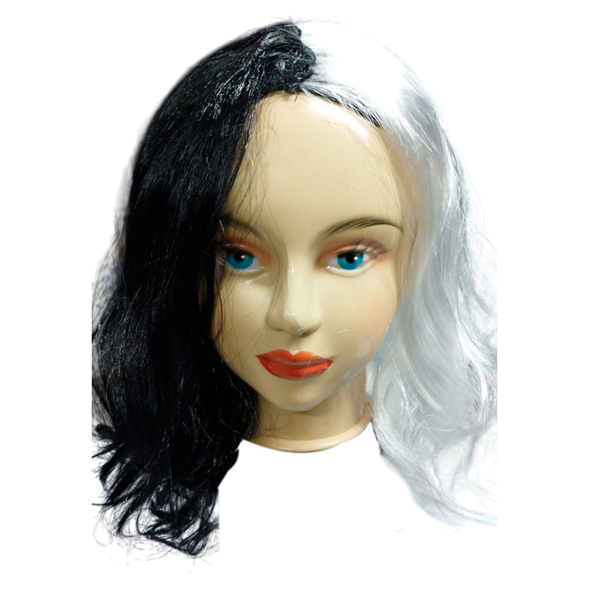 GENERICO - Peluca Cruella De Vil Blanco Y Negro Disfraz Halloween