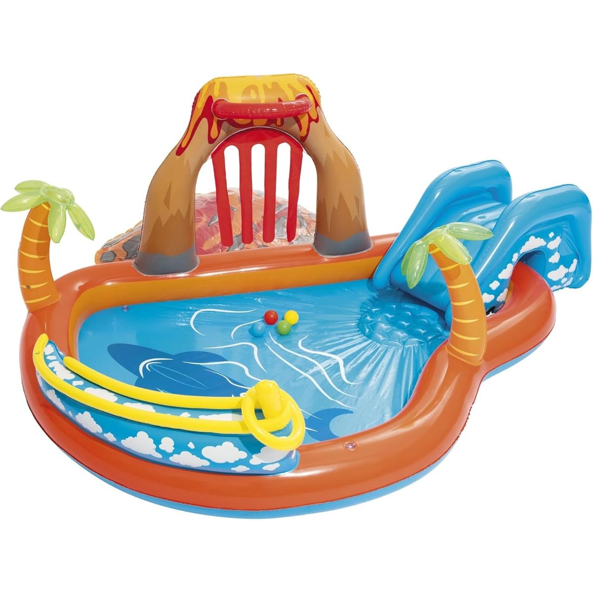 BESTWAY - Piscina con Tobogán, Juegos y Rociador de Agua  Lava Lagoon Bestway