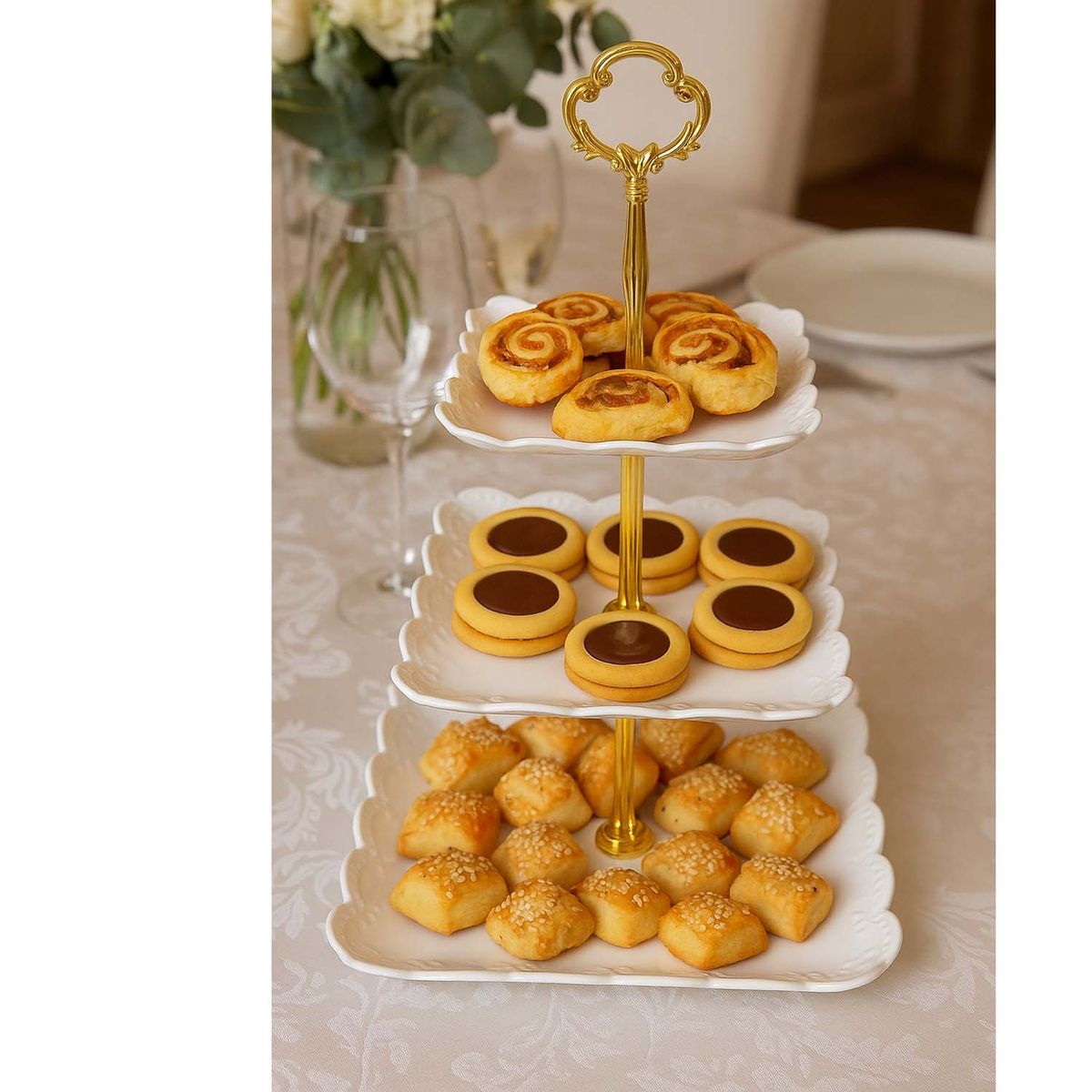 ALUMAR - BANDEJA CERAMICA BORDADA 3 PISOS CUADRADA