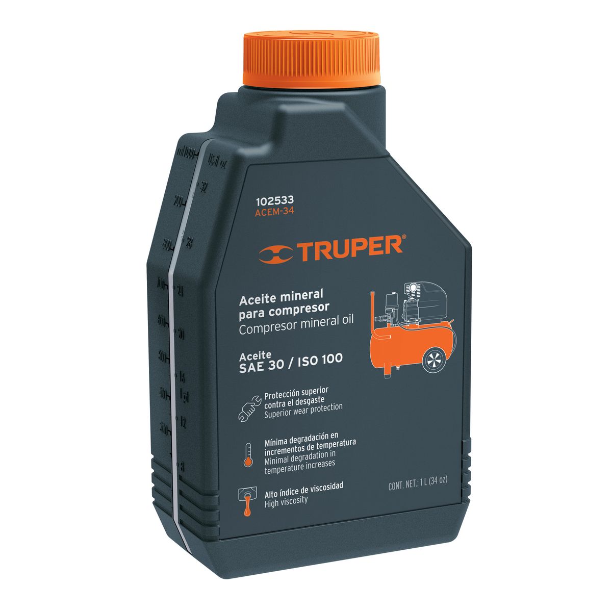 TRUPER - Aceite Mineral Sae30 Iso100 1 Litro Truper Compresor De Aire