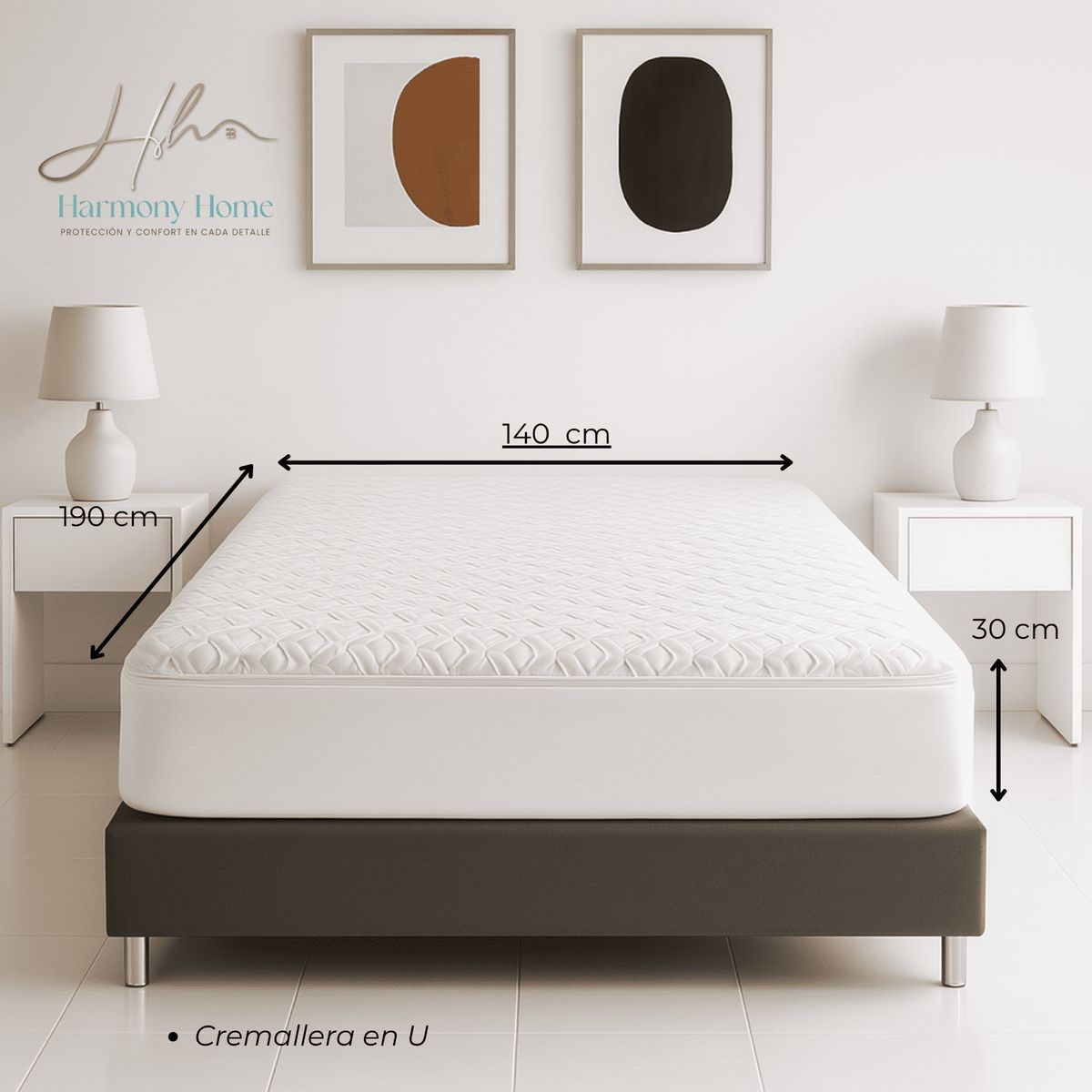 HARMONY HOME - Funda para Colchón Completo con Cremallera 160X190 Blanco