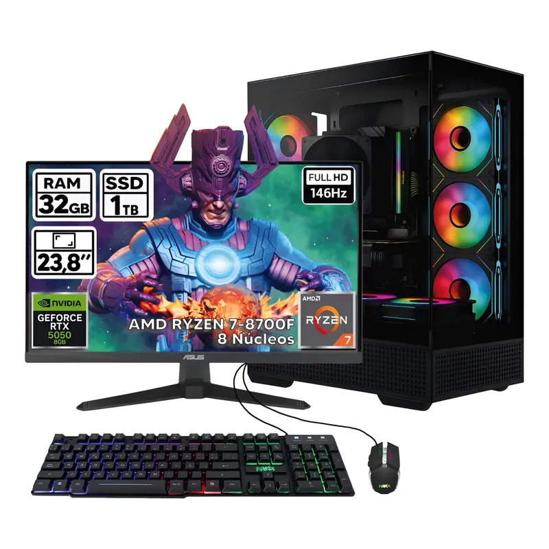 POWER GROUP - PC GAMER RYZEN 7 8700F RTX 5050 8GB 32GB RAM SSD 1TB + MONITOR 24″ TUF
