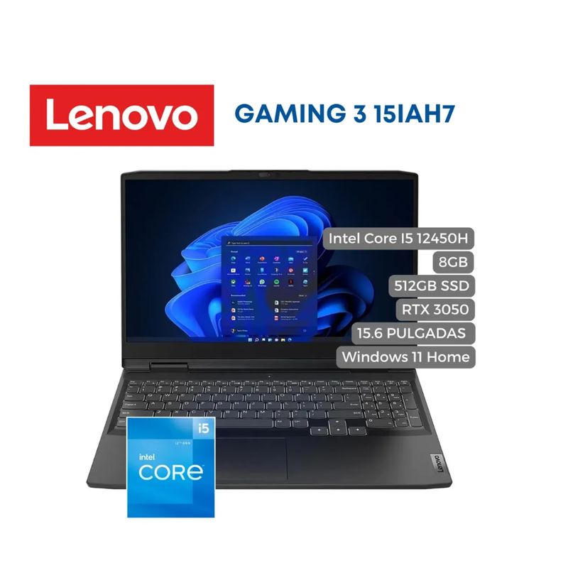 LENOVO - Portátil Lenovo IdeaPad Gaming 3 15IAH7 Intel Core I5 12450H, 8GB, 512GB SSD, 15.6"
