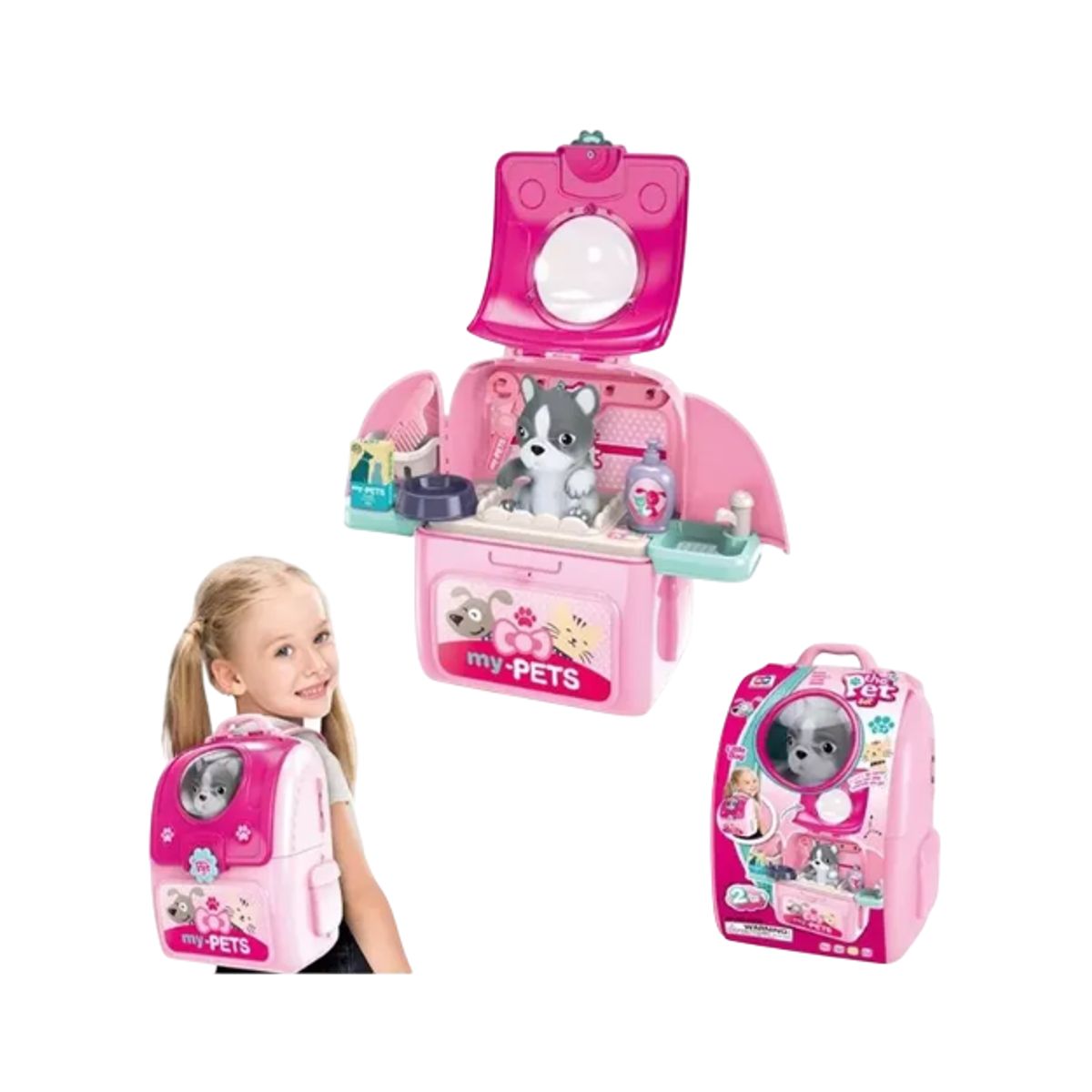 GENERICO - Set Mascotas Maleta Portátil Niña Didáctica 2-1 Veterinaria