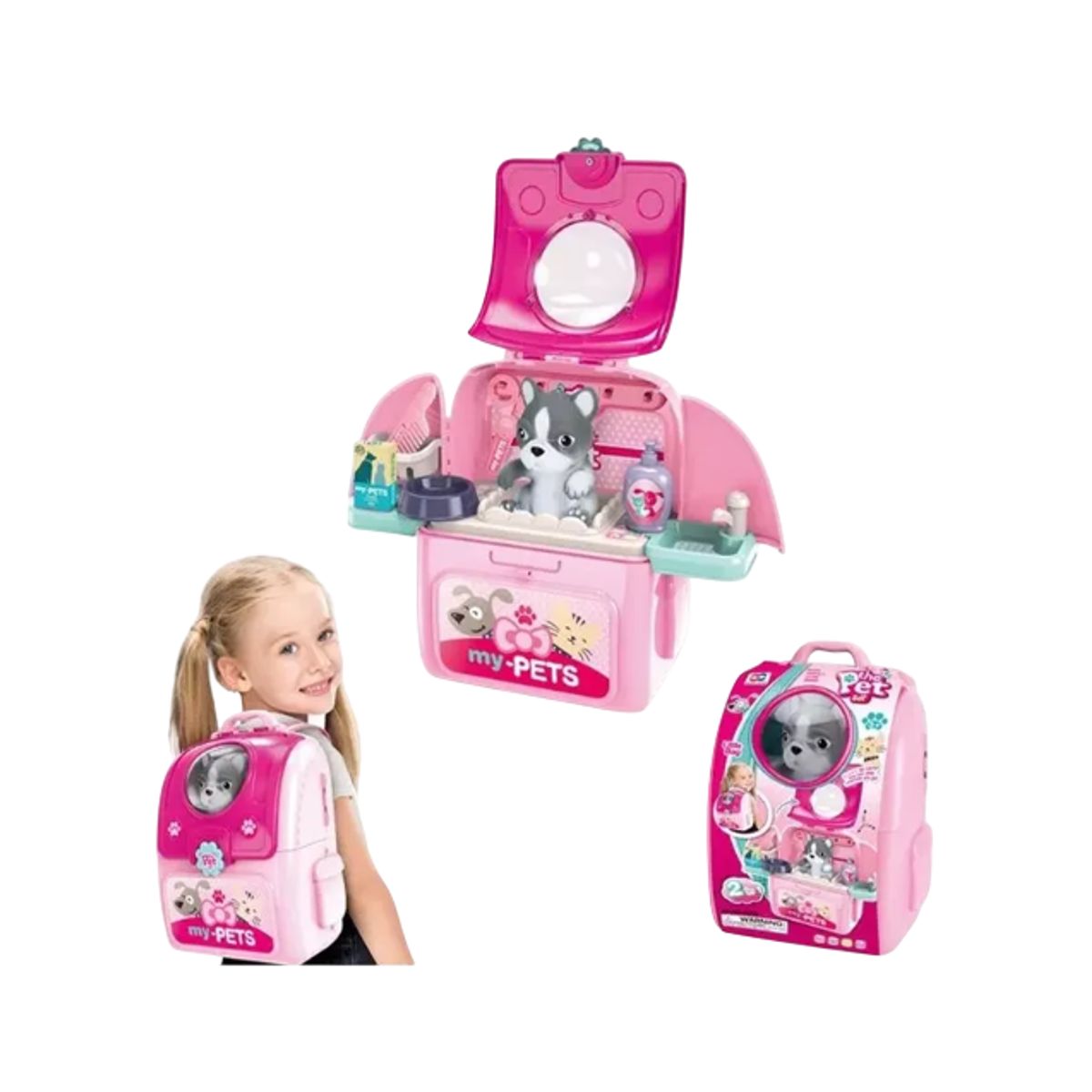 GENERICO - Set Mascotas Maleta Portátil Niña Didáctica 2-1 Veterinaria