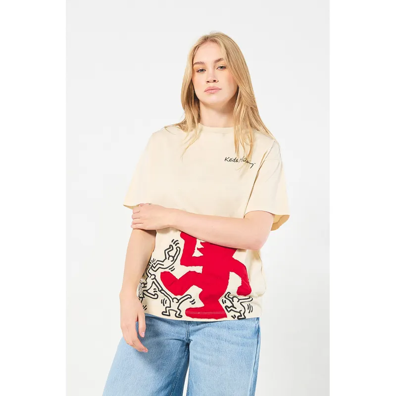 KOAJ - KOAJ Camiseta kaki cuello redondo oversize de Keith Haring Mujer