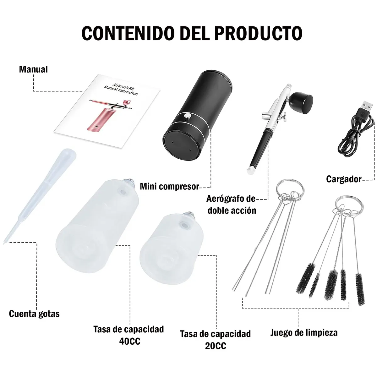 ONE PIXEL - Kit De Aerógrafo Inalámbrico Alta Presión 30 PSI Para Pintura Multiuso