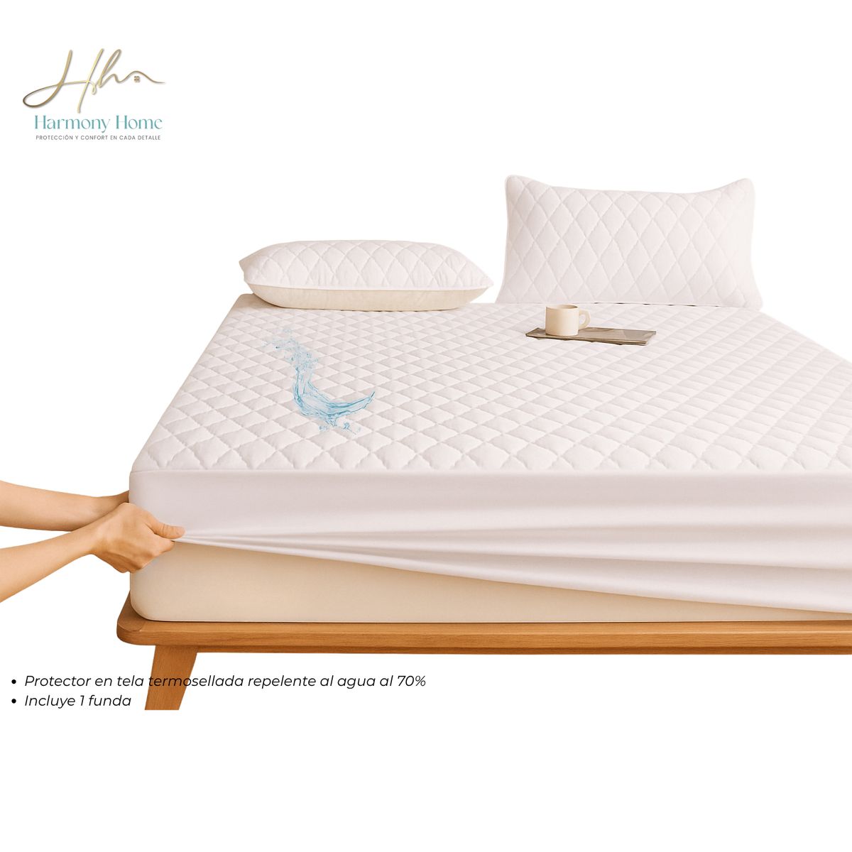 HARMONY HOME - Protector Para Colchón ajuste perfecto mas Funda Blanco 100X190
