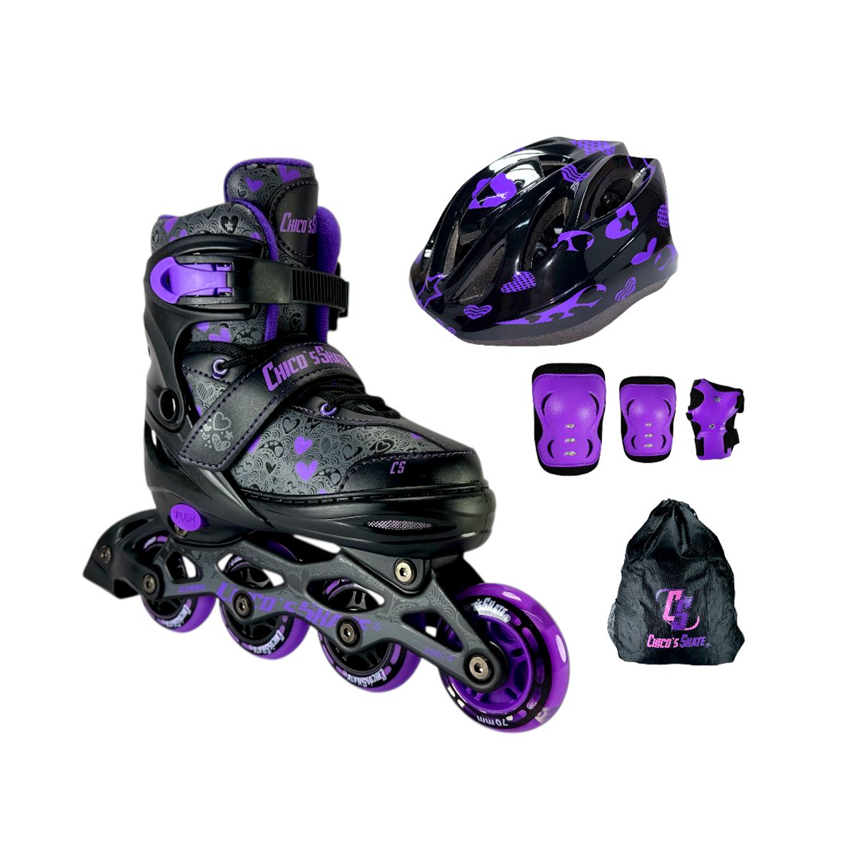 CHICOS - Patines Semiprofesionales Kit Chicos Con Protecciones M 33 Ajustables a 37  Morado