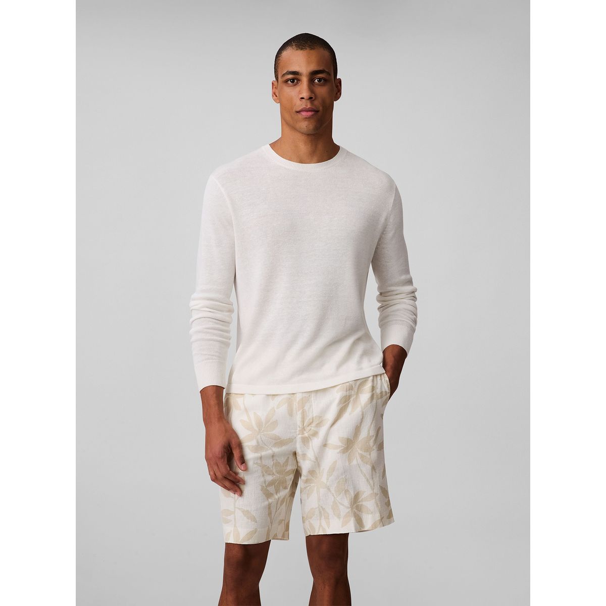 CALVIN KLEIN - Pantaloneta beige de lino con estampado Calvin Klein