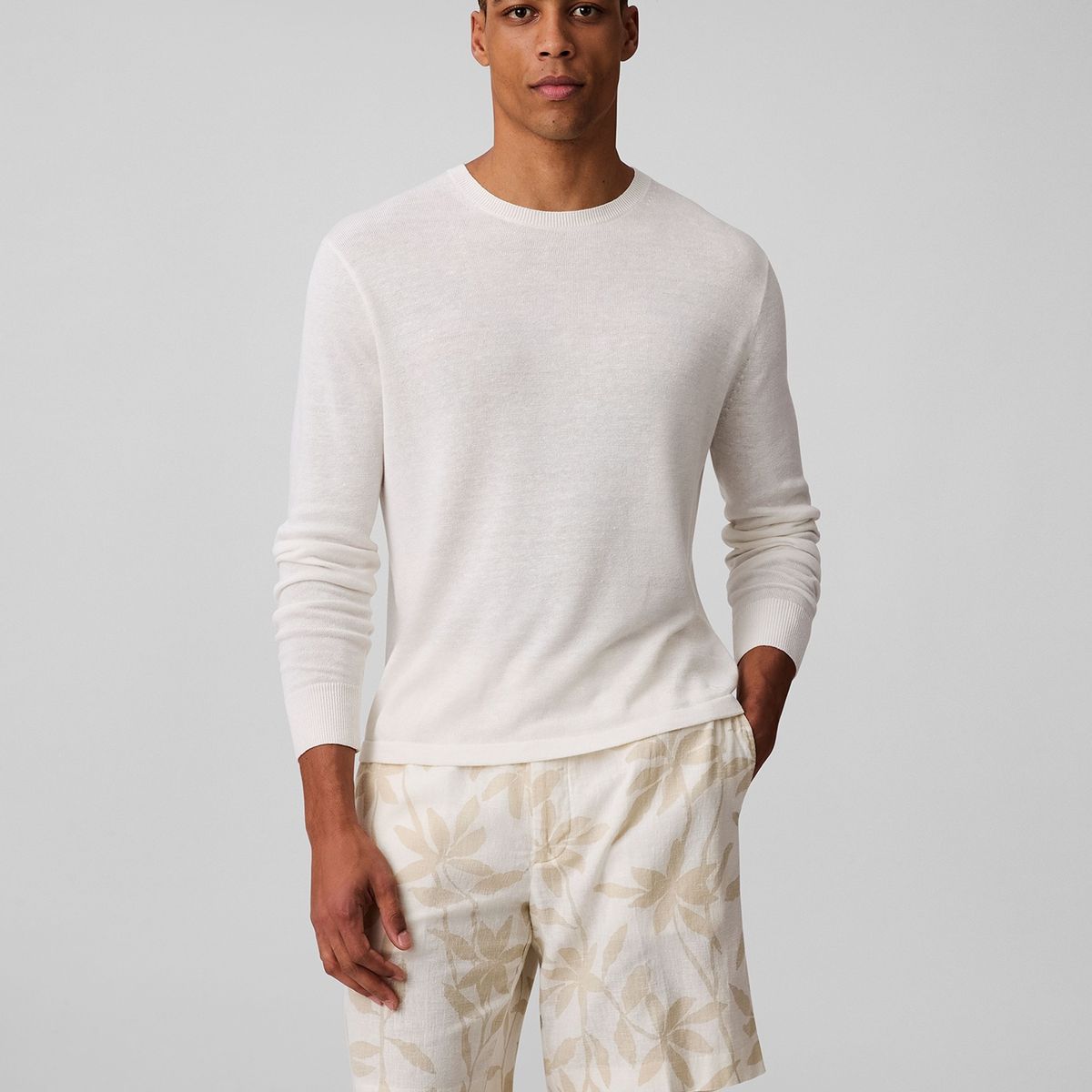 CALVIN KLEIN - Pantaloneta beige de lino con estampado Calvin Klein