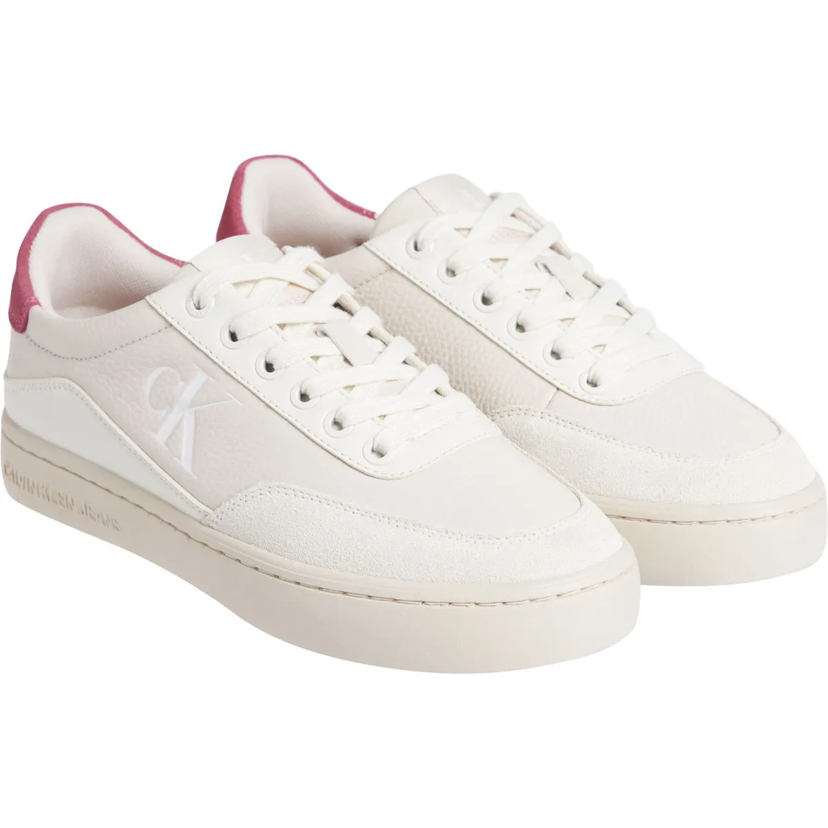 CALVIN KLEIN - Tenis beige clásicos de cuero con cordones y suela cupsole Calvin Klein