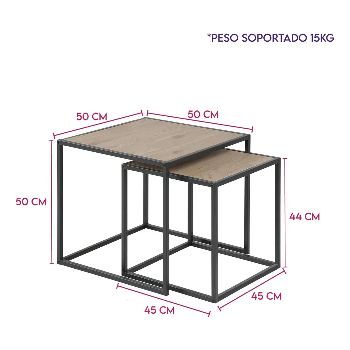 GENERICO - Set X2 Mesa Auxiliar Nido Cuadrada De Centro Refsierra