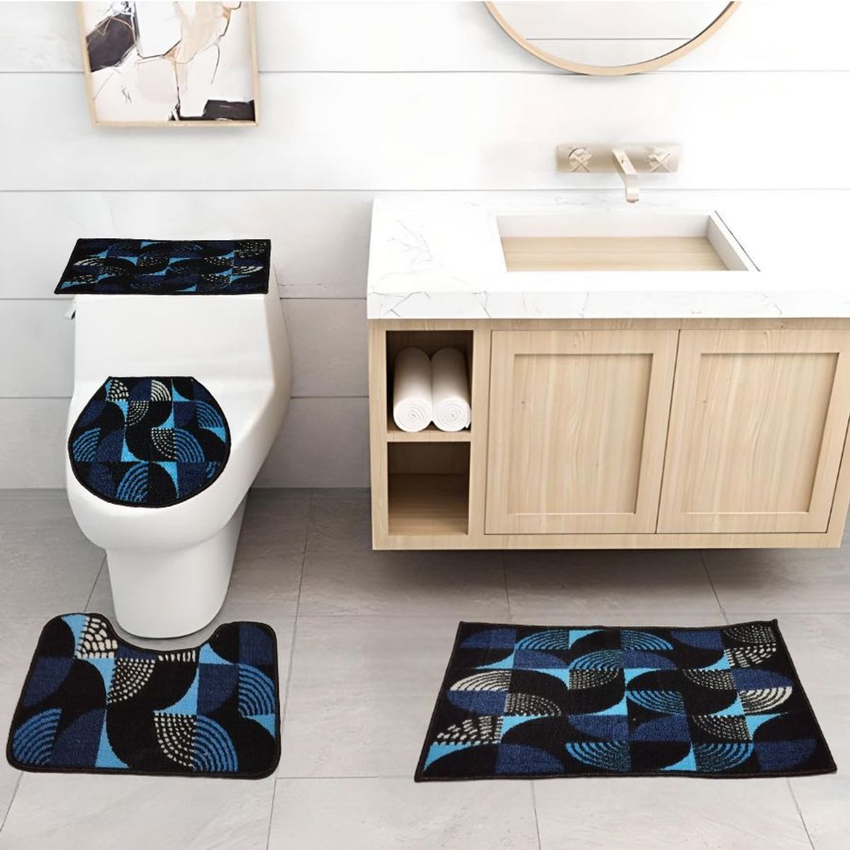 MITAPETE COM - Juego De Baño 4 Piezas Antideslizante Azul Tapetes Para Baño