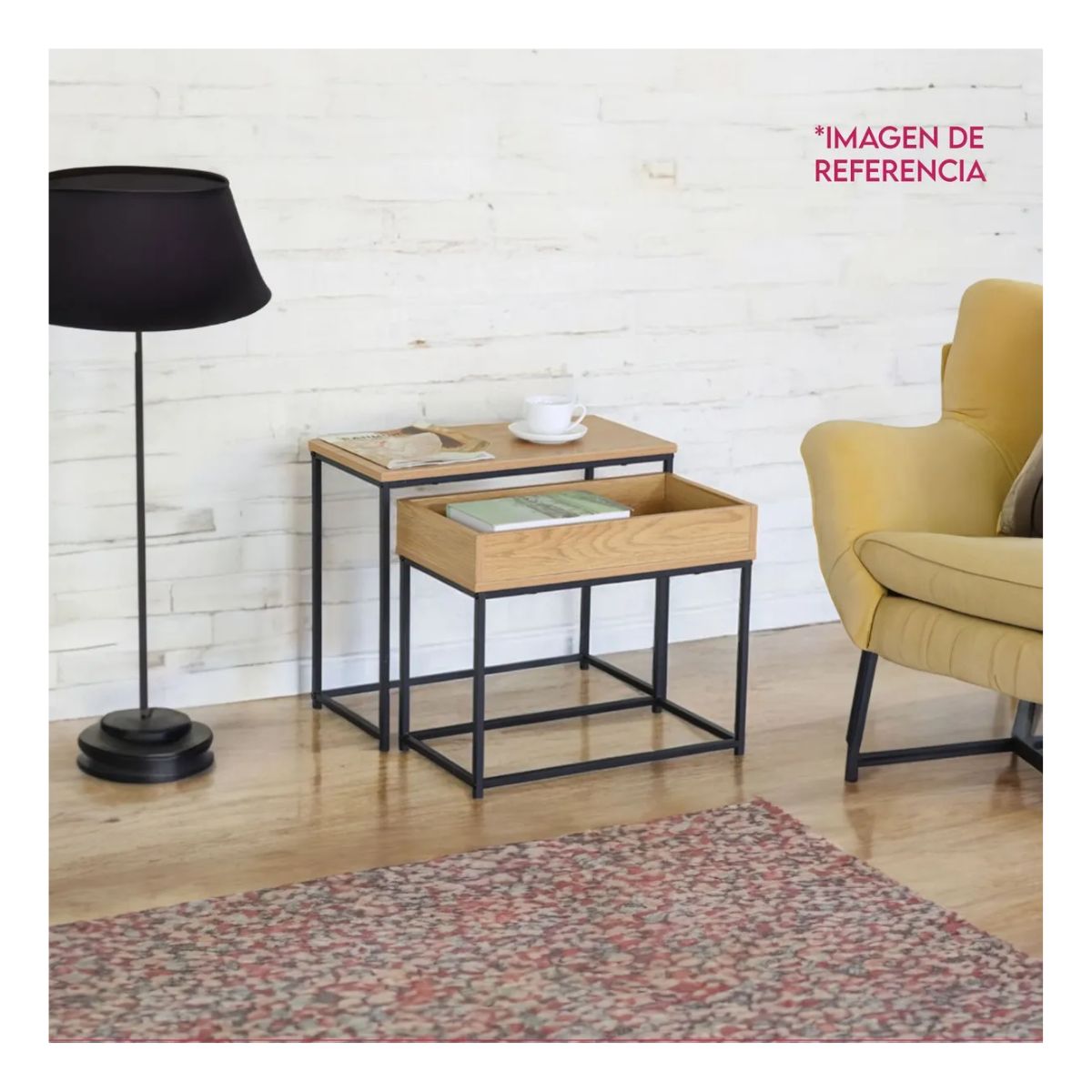 GENERICO - Mesa Auxiliar Nido Con Cajón Decorativa Industrial Refgaston