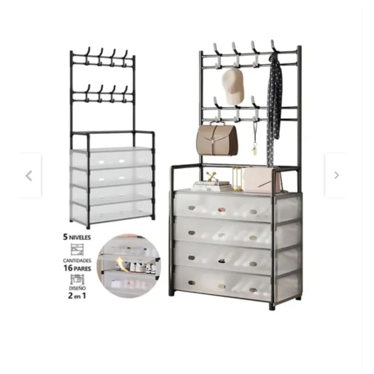 GENERICO - Zapatero mas Perchero Acero Metálico 5 Niveles