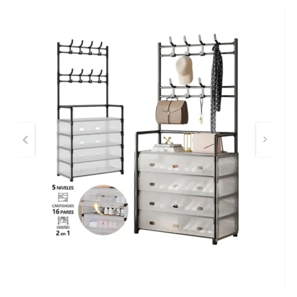 GENERICO - Zapatero mas Perchero Acero Metálico 5 Niveles