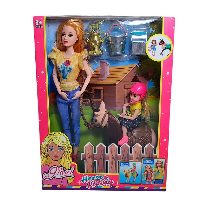 GENERICO - Muñeca Con Hija Poni Caballo Juguete + Accesorios