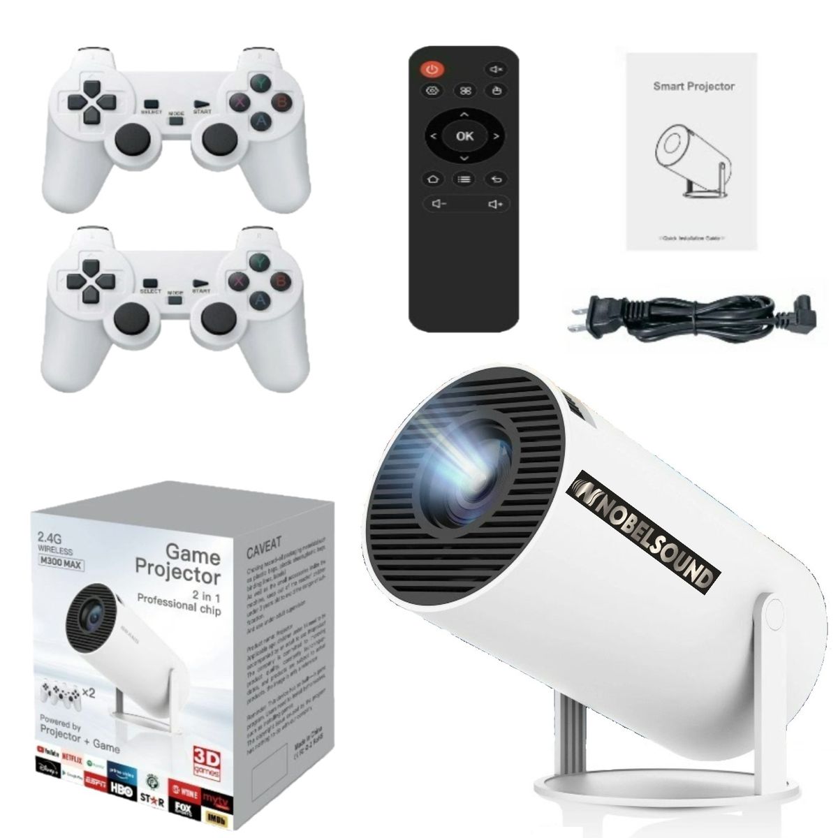 NOBELSOUND - Proyector Smart Y Consola Videojuegos Retro 20000 juegos + Controles