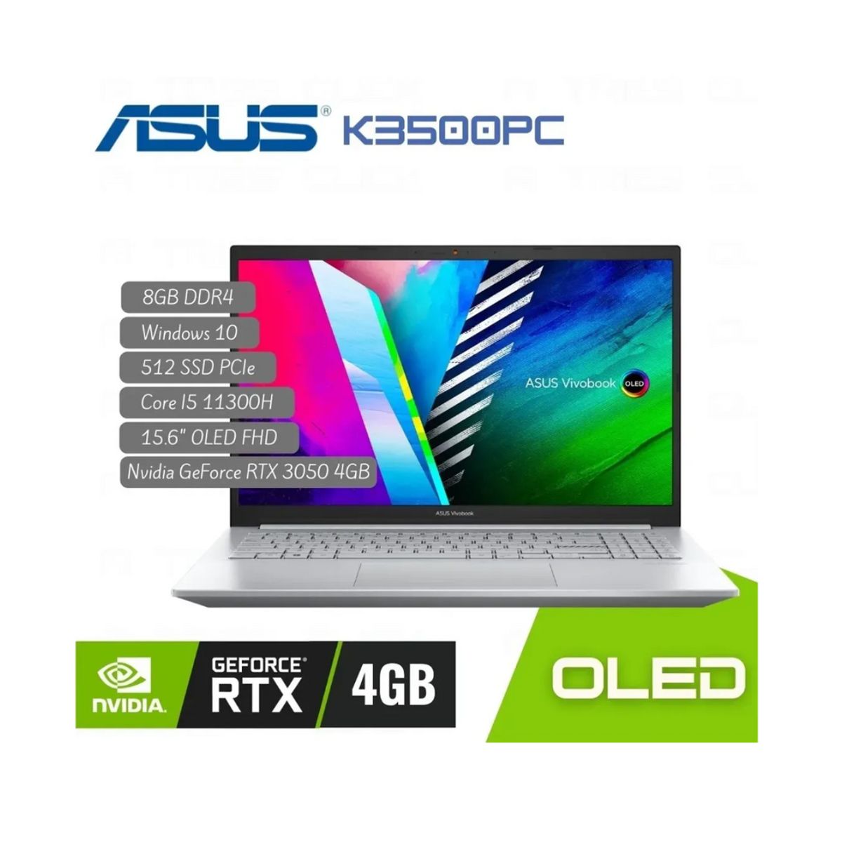 ASUS - Portátil Asus K3500P Intel CI5 11300H 8GB 512SSD PCIe 156 OLED FHD W10 RTX 4GB