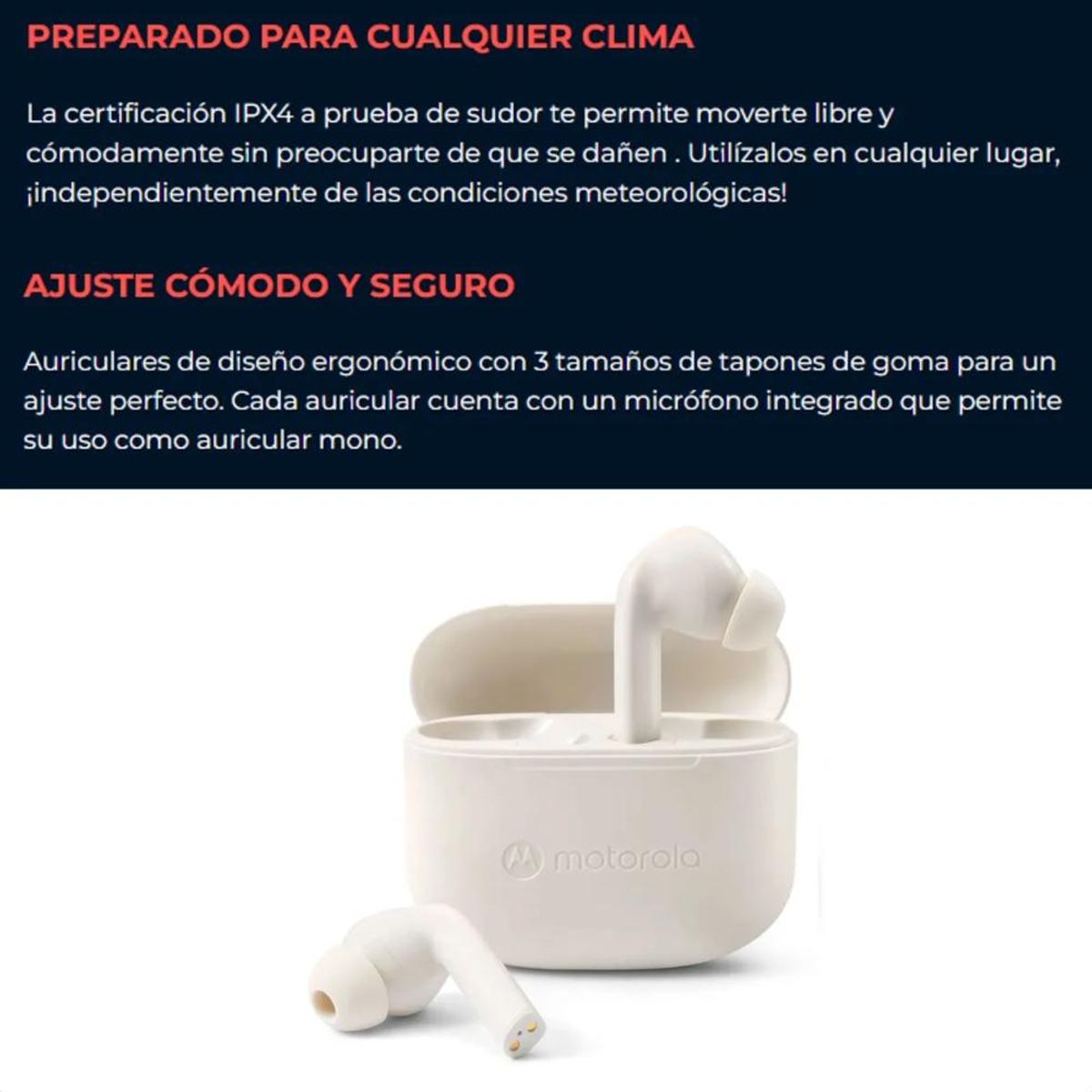MOTOROLA - Audífonos inalámbricos Motorola Moto Buds 065  True Wireless hasta 17 h de autonomía color Blanco Hueso