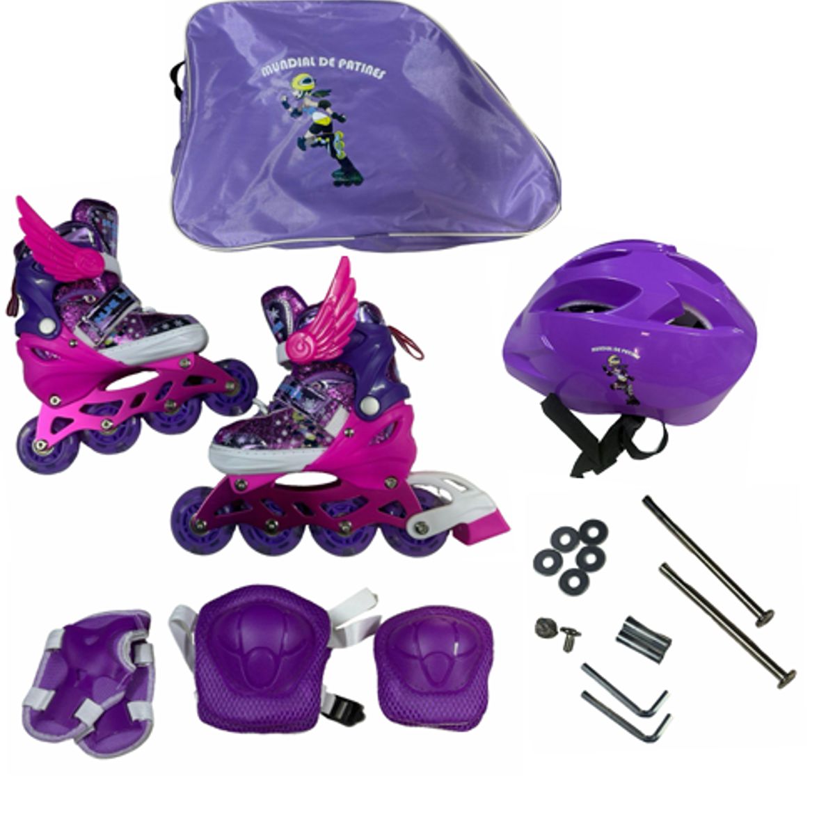 DISTRIONLINE - Kit Patines Niña Con Luces Casco Y Protecciones