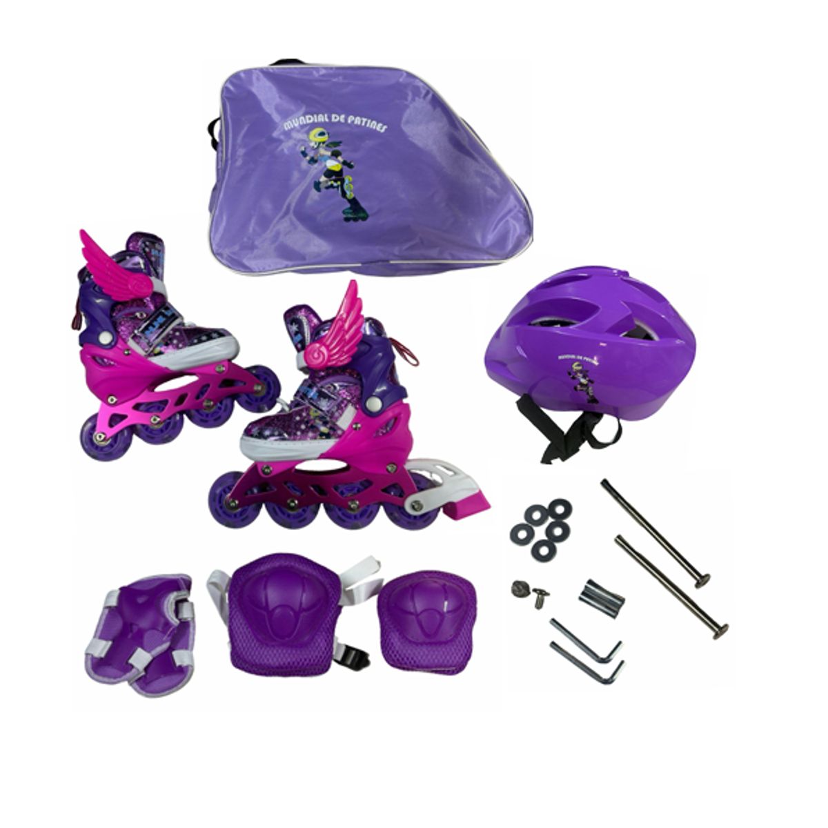 DISTRIONLINE - Kit Patines Niña Con Luces Casco Y Protecciones