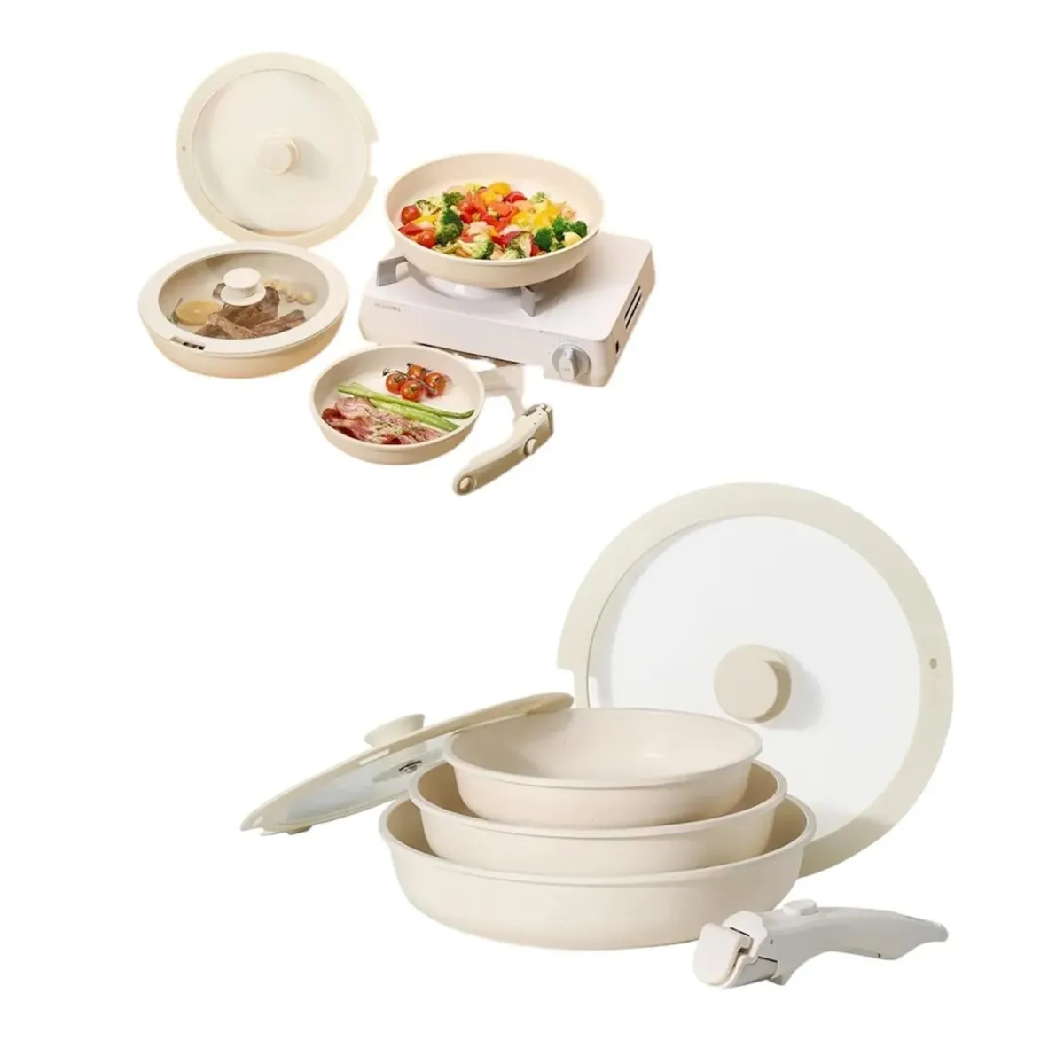 HOME - Set Ollas Donor 5 Piezas Cerámica Granito Marmol Antiadherente Negro