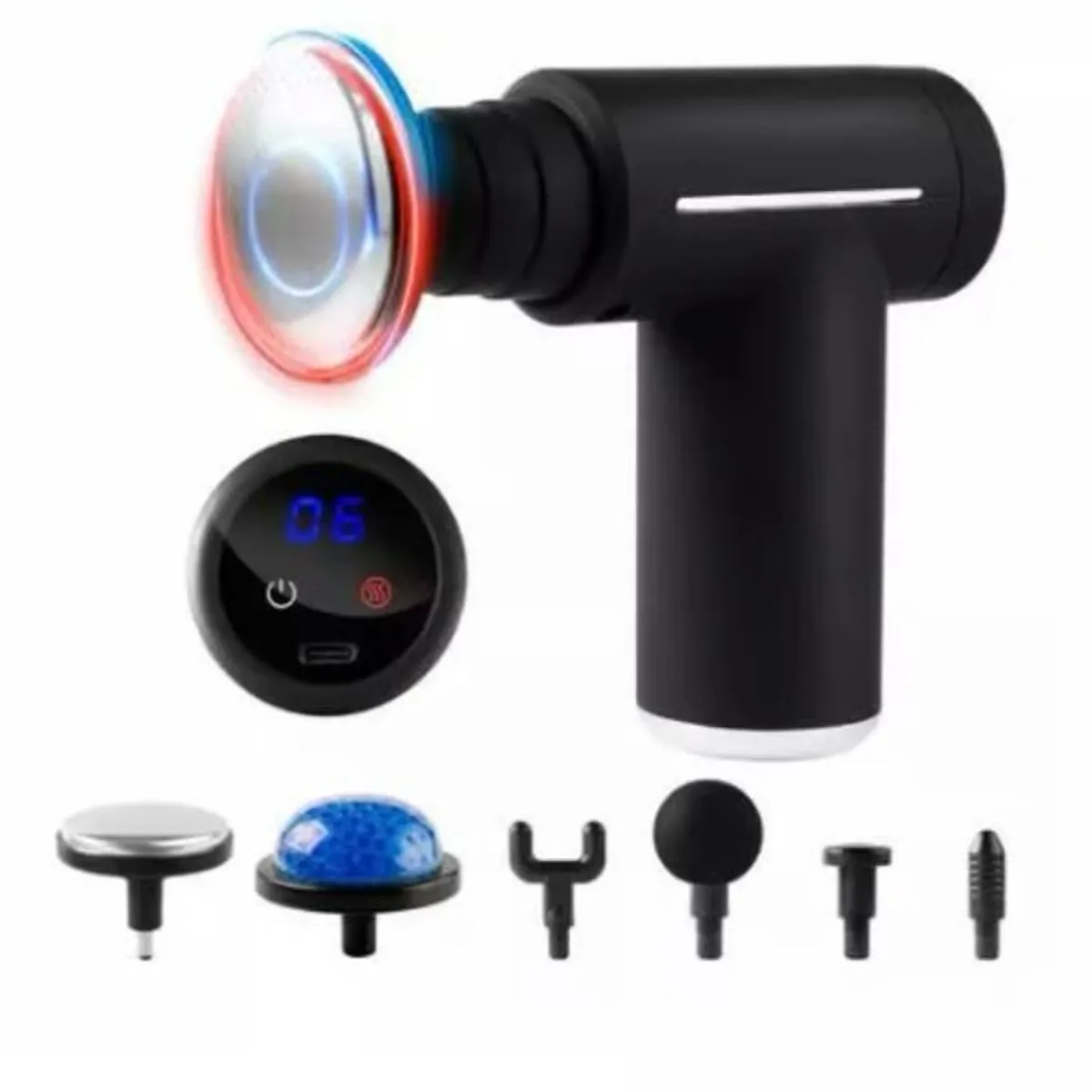 FIT - Pistola masajeador percutor de calor o frío 6 niveles/cabezas con voz