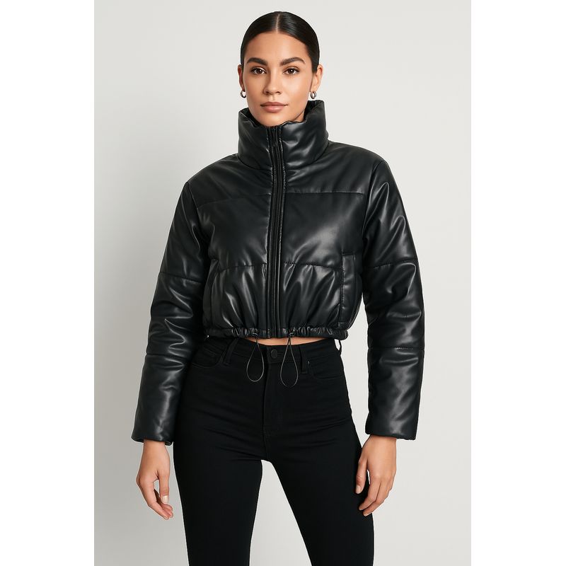 FRIOLENTA - Chaqueta Puffer de Cuerina Negra