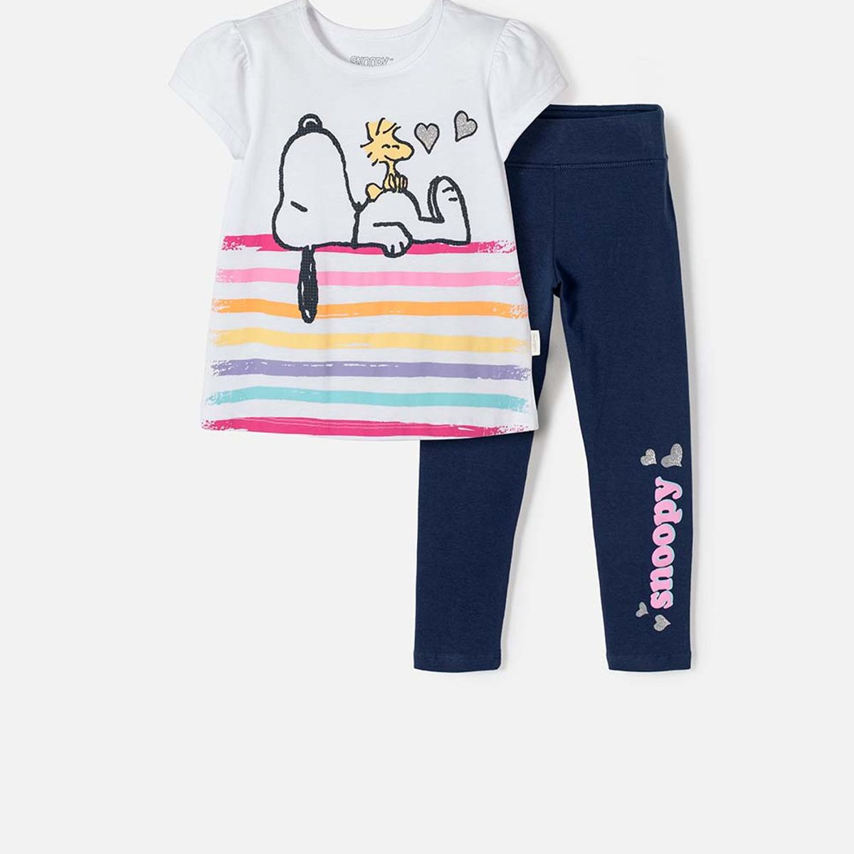 SNOOPY - Conjunto de Snoopy manga corta multicolor para niña 2T a 5T