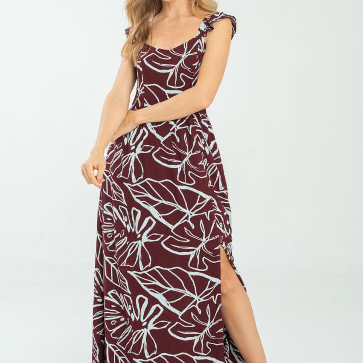 RAGGED - Vestido largo khamvar Rojo vino Ragged