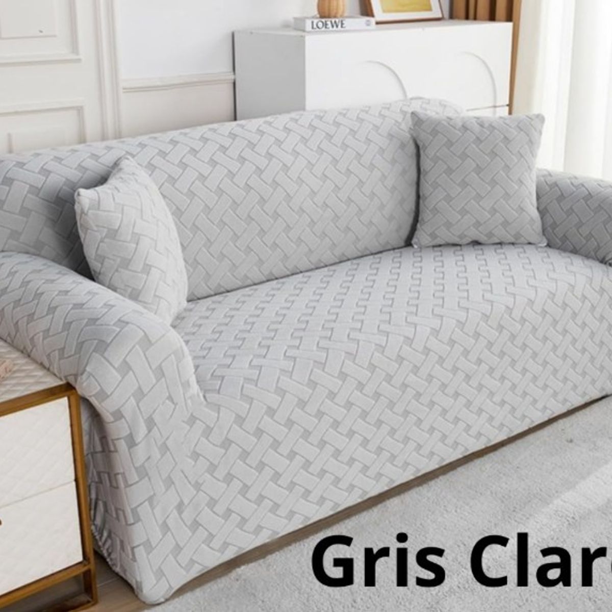CHINA GLAZE - Protector Para Sofa 3 Puestos Gris Claro