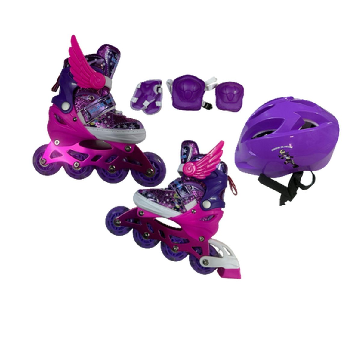 DISTRIONLINE - Kit Patines Niña Con Luces Casco Y Protecciones